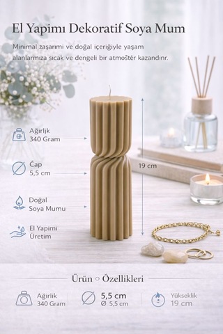 Dekoratif Lüks Soya Mum,el Yapımı Doğal Mum,uzun Yanma Süreli Ev Hediyesi,ev Süsü Kahverengi 340 G Kahverengi