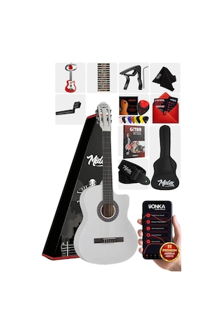 Midex Cg-395wh Beyaz Renk Kesik Klasik Gitar 4/4 Yetişkin Boy Sap Ayarlı Full Set