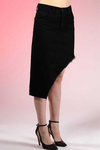 Shevega Kadın Siyah Etek Püskül Asimetrik Kesim Keten Etek Siyah