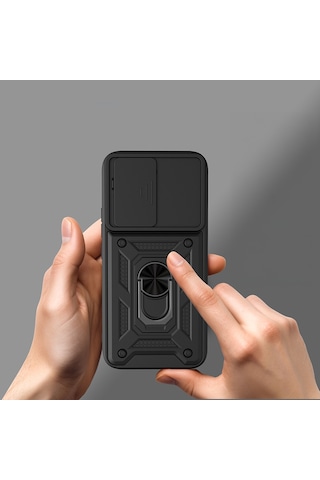 Tecno Pova Curve 2 Kılıf Magnetik Standlı Kamera Korumalı Zore Sürgülü Vega Kapak - Siyah