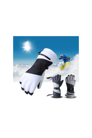 Moveevo Kışlık Beş Parmak Kayak Eldiveni - Su Geçirmez, Dokunmatik Ekran Uyumlu, Sıcak Tutan, Gri Renk Gri