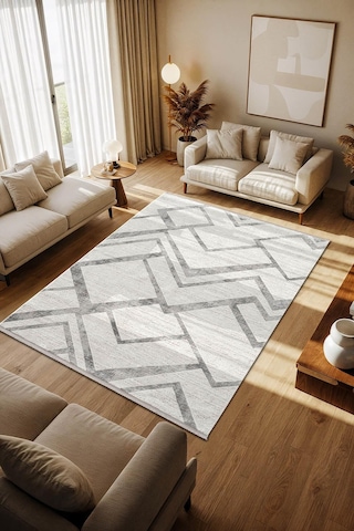 Cotto Motto Tt001a Krem Halı Modern Geometrik Çizgili Pamuk Taban Yıkanabilir Salon Mutfak Halısı