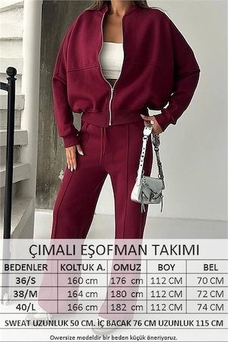 Neşeli Butik Kadın 3 İplik Şardonlu Oversize Eşofman Takımı Nbg105 Bordo