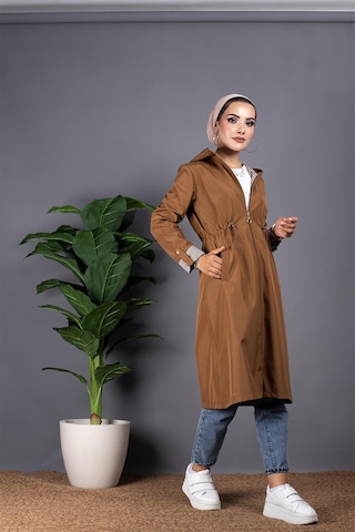 Sevitli İçi Çizgili Trençkot-kahverengi-1298-kahverengi Kahverengi