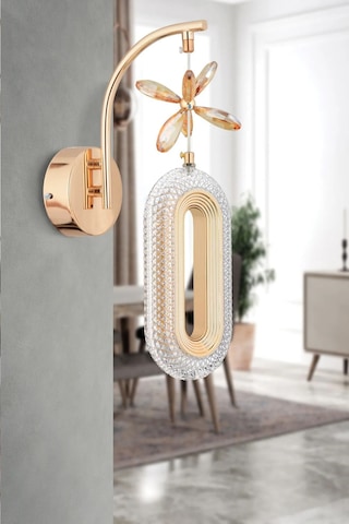 Alfa Tekli Gold Kristal Taşlı Aplik 3 Renk Modu Gold