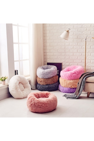 Moveevo Pelüş Kedi Yatağı: Yuvarlak Rahatlatıcı, Tüylü Sıcak, Kaydırmaz Tabanlı, Uykuyu İyileştiren Evcil Hayvan Yatağı