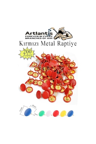 Kırmızı Raptiye 200 Adet 1 Paket Renkli Pvc Kaplı Başlıklı Raptiye Plastik Yuvarlak Düğmeli Raptiye Pano Okul Ofis Büro