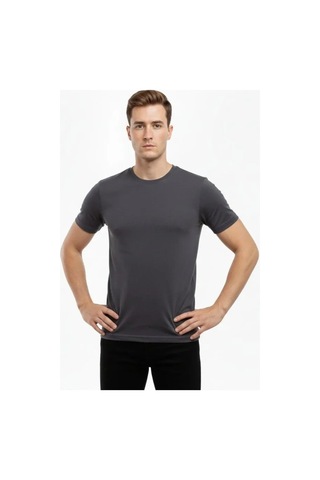Butik İstanbul Erkek T-shirt Bisiklet Yaka Slim Fit Dar Kesim Likralı Tişört Günlük Basic Body - Füme