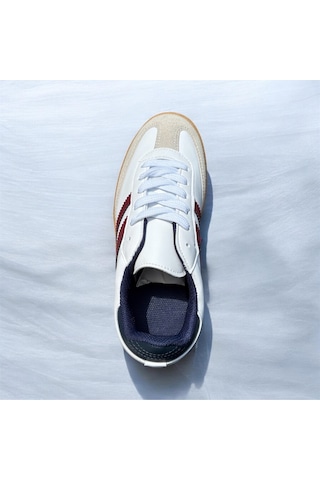 Kadın Spor Ayakkabı Beyaz Sneaker Bordo Çizgili Günlük Rahat Kaymaz Taban Bağcıklı