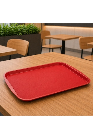 6 Adet Abs Servis Tepsisi Kaymaz Yüzeyli 37x53 Cm Kırmızı Renk Endüstriyel Kullanıma Uygun, Kırılmaz, Bpa Free 7 Renk Seçenekli