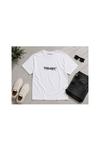 Me Selection Explorer Tasarım %100 Pamuk Unisex Basic Tişört Beyaz