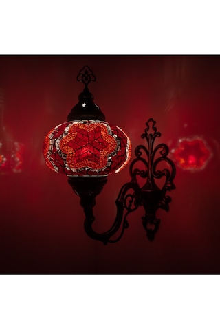 Mozaik Cam Duvar Lambası Gece Lambası Bohem Aplik Kırmızı