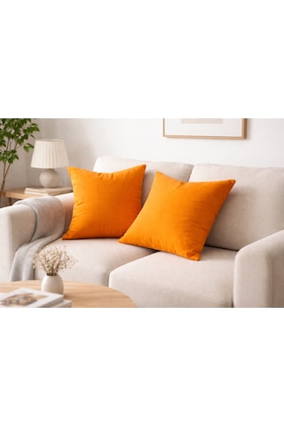 Faralya Life Düz Turuncu 2 Li Kırlent Kılıfı 45x45 Cm Dekoratif Koltuk Yastık Kılıfı Modern Salon Dekoru Turuncu