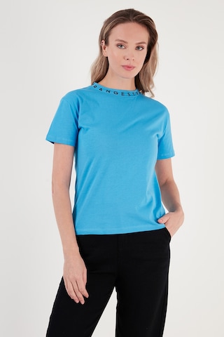 Lela Yakası Baskılı Bisiklet Yaka Basic Örme Bayan T Shirt 5864054 Bebe Mavi