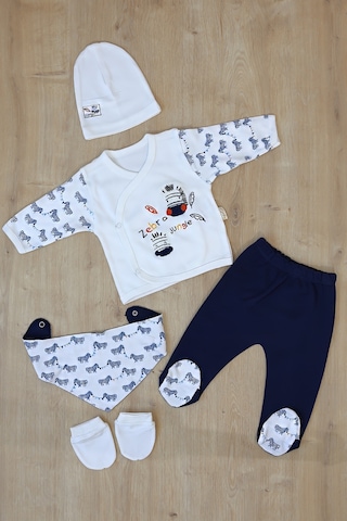 Sitilin Erkek Bebek Pamuk Kumaş 5 Li Lüks Hastane Çıkışı Seti Stl7250 Beyaz