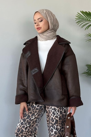 Prifaldi Zr Kadın İçi Kürklü Oversize Süet Deri Mont Kahverengi