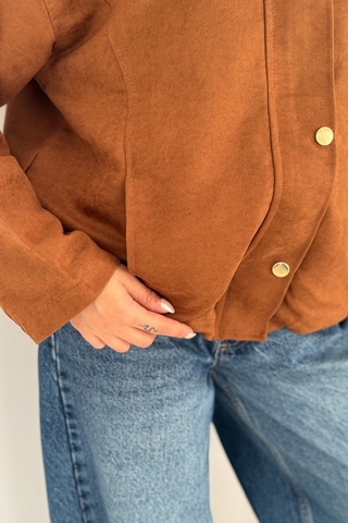 Kadın Fermuarlı Altın Düğmeli Mont Structured Style Taba