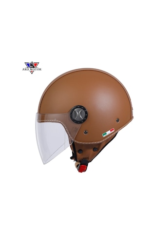 Sway Sw 701 Kahverengi Deri Yarım Kask