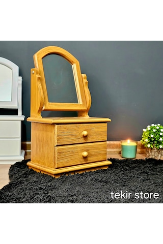 Ahşap Hareketli Aynalı Bambu Eskitme Takı Ve Makyaj Organizeri