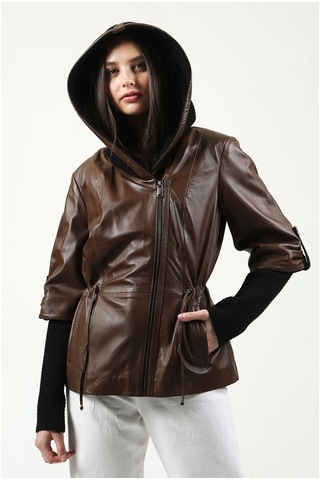 Dericlub Yb-2162 Gerçek Deri Kadın Kaban Camel