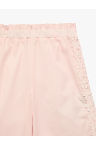 Koton Çiçekli Dantel Detaylı Poplin Geniş Paça Pantolon Pembe 7wmg40009aw Gül