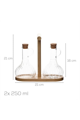 Porsima 415 2li Standlı Mantar Kapaklı Borosilikat Cam Yağlık Sirkelik Yağdanlık 250+250ml Şeffaf