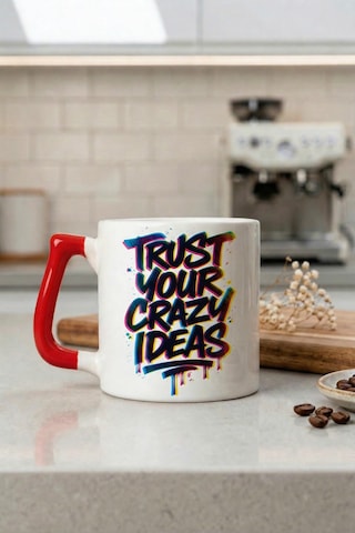 Trust Your Crazy Ideas Yazılı Hediye Seramik Kupa Bardak Çok Renkli