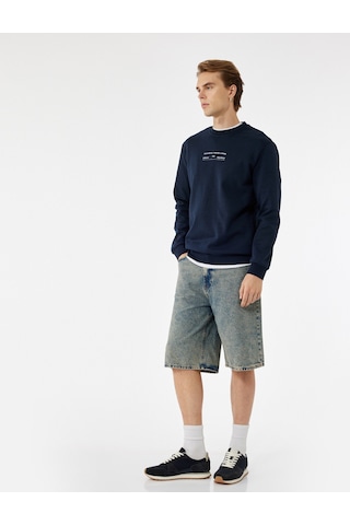 Koton Uzun Kollu Pamuklu Bisiklet Yaka Baskılı Sweatshirt Lacivert 6wam70038mk Lacivert