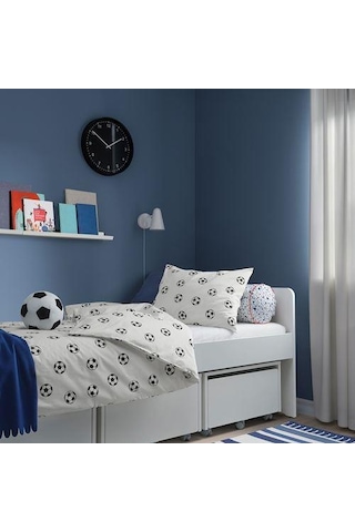 Tek Kişilik Çocuk Nevresim Takımı 150x200/50x60 cm Futbol Temalı MeridyenDukkan Siyah-Beyaz