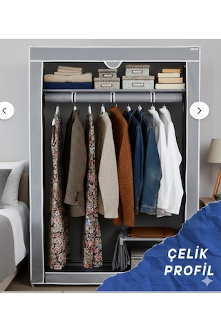 Missidea Basic Portatif Bez Dolap Metal İskeletli Kumaş Gardırop Gri Gri