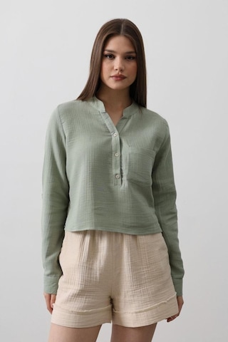 Cepli Hakim Yaka Bluz - Haki Haki