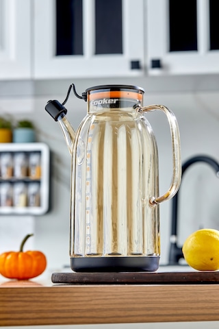 Cooker 1.1 Litre Borosilikat Cam Yağdanlık Ve Sirkelik Zeytinyağ Şişesi Şeffaf Siyah