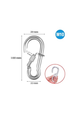 Badem10 Karabina Kilitli 10 Mm Yaylı Kanca Paslanmaz Çelik Kilit Tırmanma Olta Kamp Ekipmanları Hamak Anahtar Askı