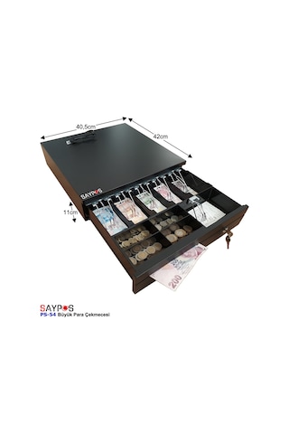 Slip Gözlü 5 Geniş Kağıt Para Bölmeli Anahtarlı Ve Pos Bağlantılı Büyük Para Çekmecesi 40,5x42x11cm