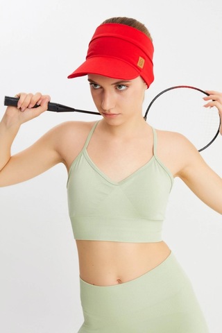 Butikgiz Kadın Uv Korumalı Katlanabilir Üstü Açık Yumuşak Siperli %100 Pamuklu Penye Tenis Vizör Şapka Kırmızı