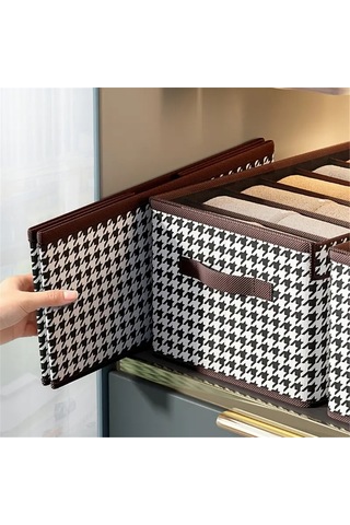 Kosona Houndstooth Desenli 6 Bölmeli Kollu Kumaş Depo Kutusu - 44x30x20 Cm - Çekirdekli, Yığılabilir, Ev İçi Giyim Ve Eşya Saklama Kutusu