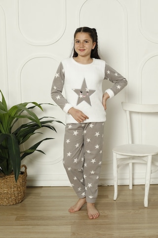 Fames Pijama Kişlik Polar Yildizli Çocuk Pijama Takim Beyaz