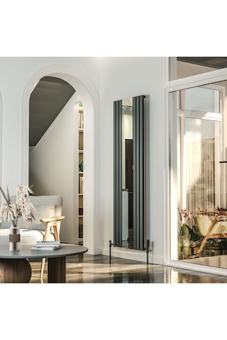 Lojimax Alüminyum Aynalı Dikey Radyatör Siesta Mirror 1800x554mm 6 Dilim Dokulu Siyah 1629 W Yüksek Isıl Güç