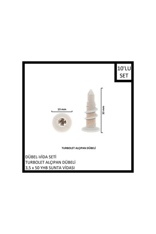 Dübel-vida Seti, Turbolet Alçıpan Dübeli, 3,5x50 Yhb Sunta Vidası, 10 Adet
