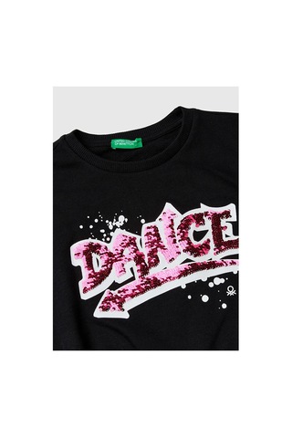 Mayoral United Colors Of Benetton Kız Çocuk Siyah Önü Pullu Baskı Detaylı Bisiklet Yaka Sweatshirt