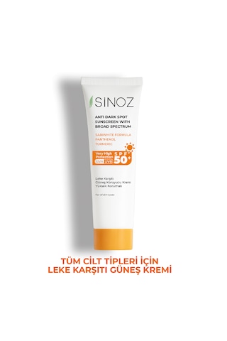 Sinoz Leke Karşıtı Yüksek Koruyucu Normal ve Kuru Ciltler İçin Yüz Güneş Kremi SPF50+ 50 ML
