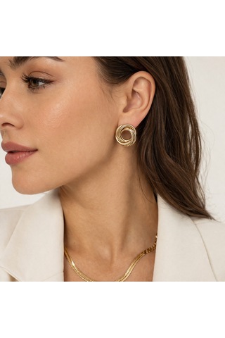 Gold Düğüm Tasarım Küpe Parlak Modern Şık Kadın Küpe Altın