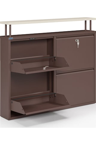 Ceha Kilitli Tablalı 4'lü Metal Ayakkabılık - Kahverengi K.AYK-2.4/J/P 8317/KL