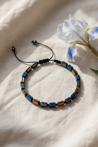 Valmont Accessories Taşlı Çok Renkli Erkek Bileklik Dikdörtgen Desenli Minimal Modern Bileklik Mavi - Kahverengi - Gümüş - Bronz