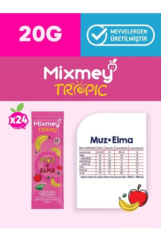 Mixmey Muz Meyve Barı 24 Adet | Atıştırmalıklar – Vegan, Glutensiz, Koruyucusuz (20GR X 24 ADET)