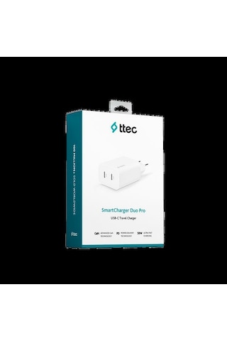 T.tec 2scg01b Smartcharger Duo Pro Gan 50w Pd Seyahat Hızlı Şarj Aleti Usb-c + Usb-c Beyaz