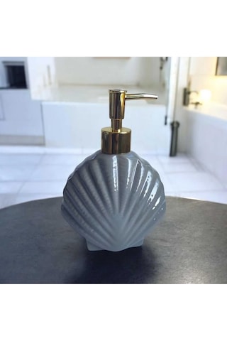 Shell Gri Porselen Sıvı Sabunluk Deniz Kabuğu Gold Pompa Sabunluk Gri