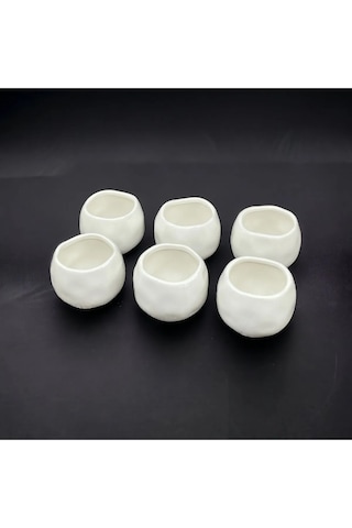 6 Lı Beyaz Porselen Boncuklu Oval Sunumluk Kase Sosluk Reçellik