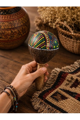 Marakas El Yapımı Hindistan Cevizi Ritim Çalgısı Ahşap Perküsyon Müzik Aleti
