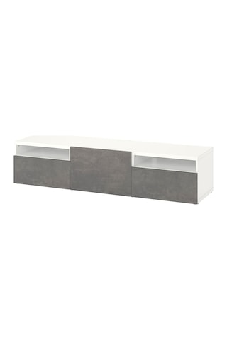Tv Sehpası, Beyaz-koyu Gri, 180x42x39 Cm, Kallvıken, Çıt Çıt Raylı Gri